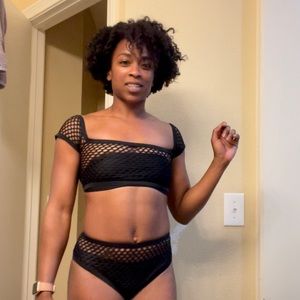 Black mesh bikini. There are 4 pieces total.